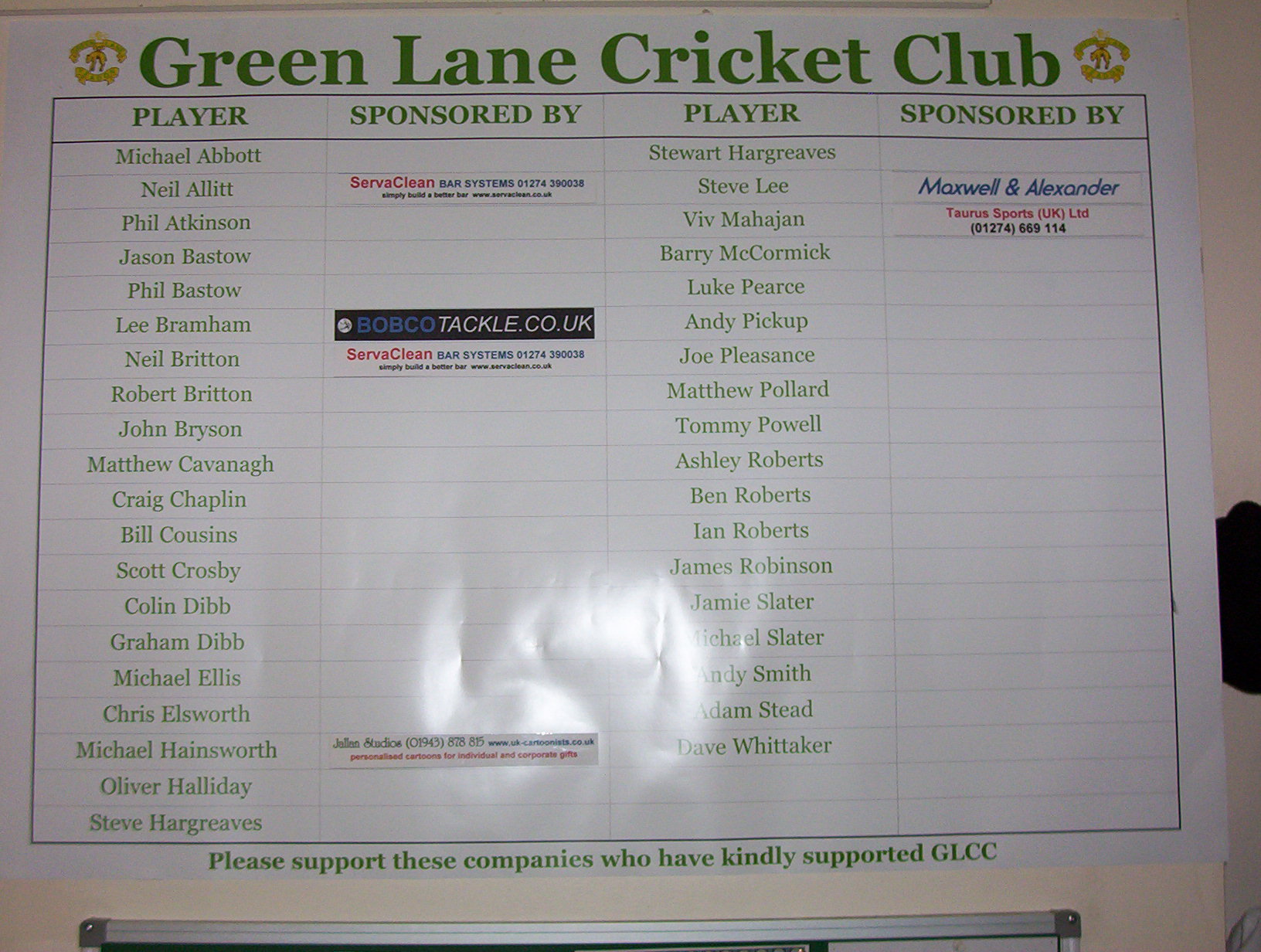 Looks like GLCC need some help with their sponsorship. Think Pod has a few ideas, watch this space!!